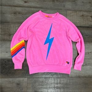 Aviator Nation hot pink pullover sweatshirt w blue bolt-xsmall- great condition